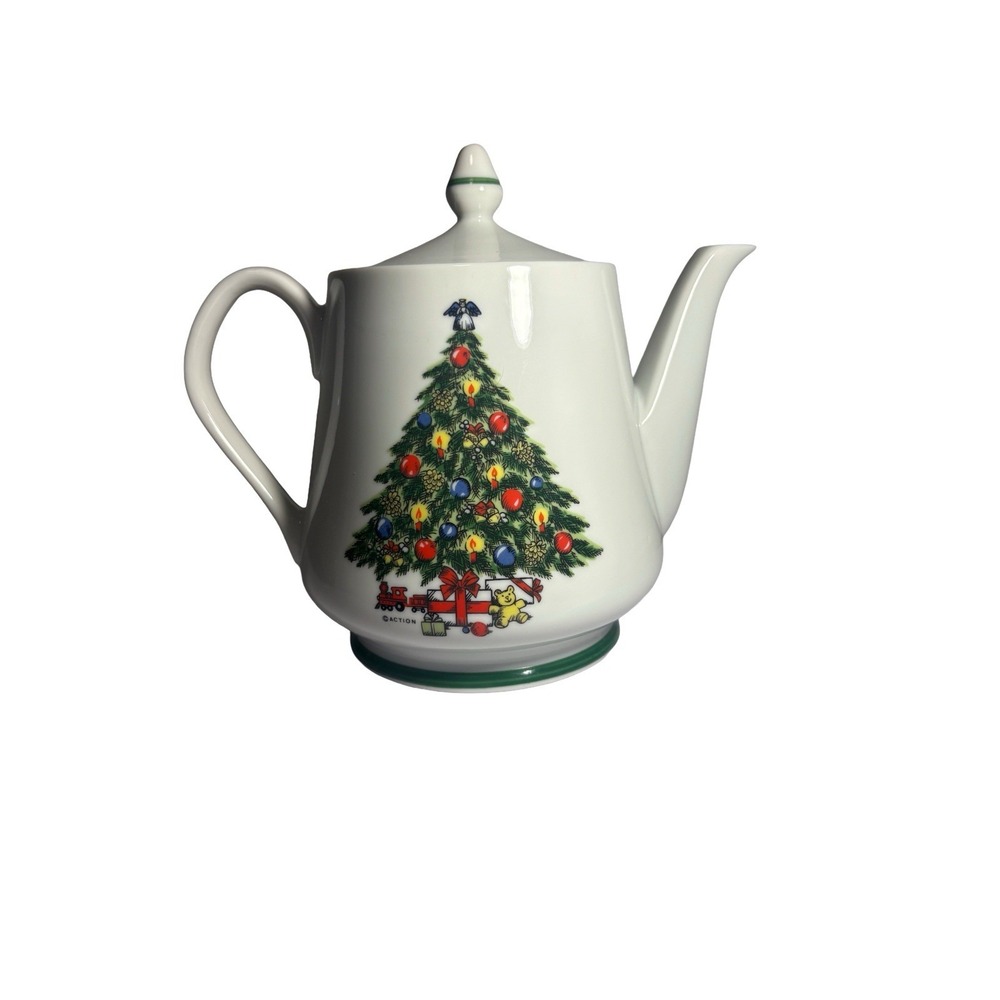 Vtg 1986 Christmas by Carlton Mount‎ Clemens Pottery Tree Porcelain 7 1/2 Teapot